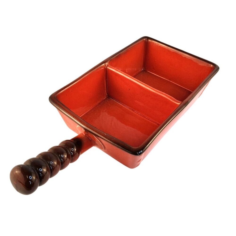 Vintage 60s Metlox Poppytrail Divided Handled Dish Orange/Red Rectangular Mid Ce